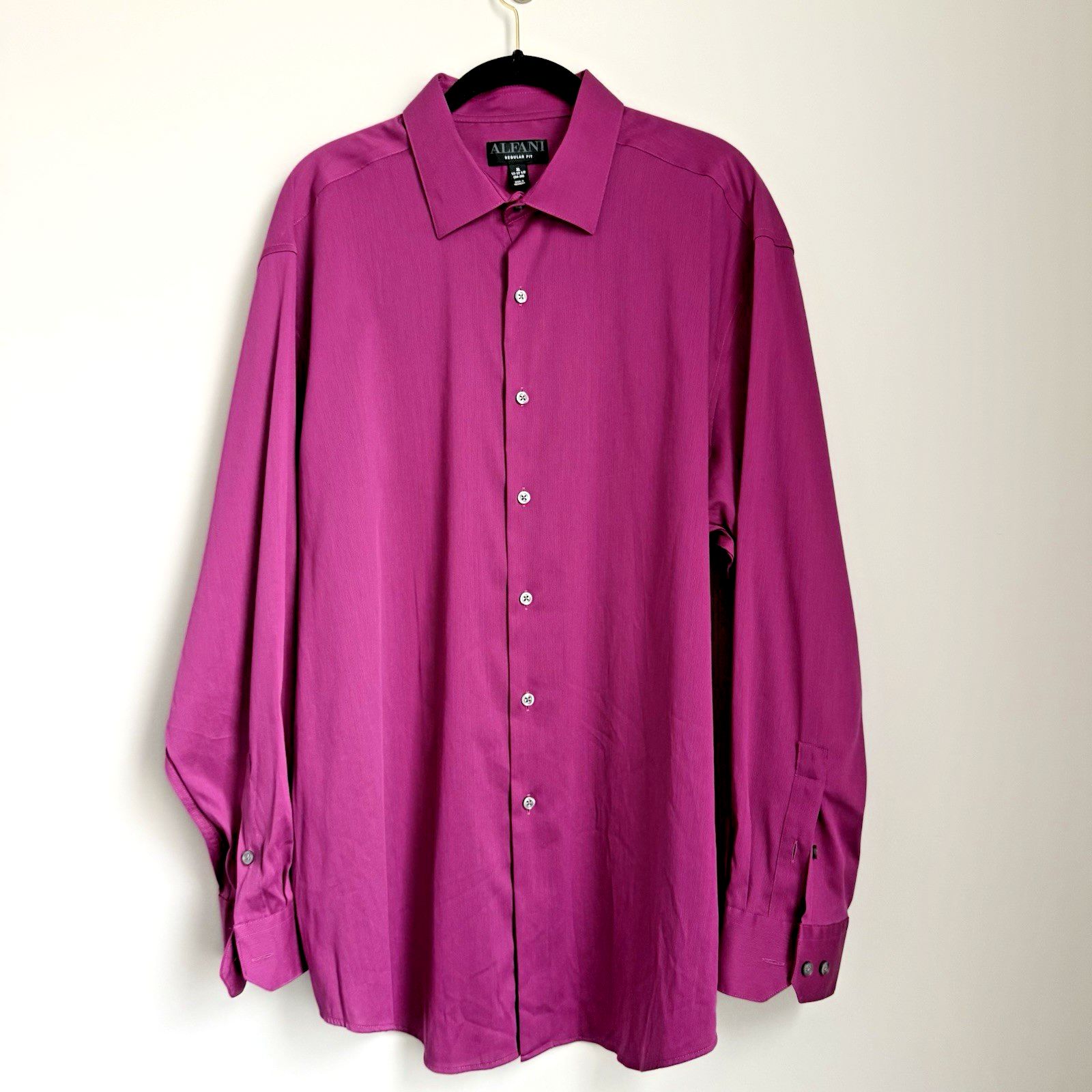 Alfani Mens Dress Shirt Xl ( 17 17½ / 34 35 ) Magenta Fuchsia Texture Easter
